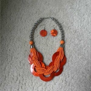 Orange Beaded Necklace and Earring Set